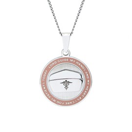 EVE'S ADDICTION Women's Engravable Stainless Steel Pink Nurse's Prayer Pendant 24 Inch Chain Length - Graduation Gift for Nurse - Keepsake Jewelry - Professional Medial Jewelry - Gifts for Mom