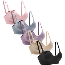 Suekaphin 5Pack Seamless Nursing Bra for Busty Women - Maternity,Busty Womens Breastfeeding and Pregnancy Support V Neck Bralette Padded Cups,3XLarge-Plus,Black/Nude/Pink/Gray/PurpleBean