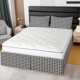 Erosebridal Buffalo Grid Bed Skirts Lattice Check Bed Skirt Hotel Microfiber Tailored Style Bedskirt (Queen, Blck White)