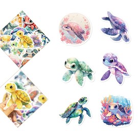 ZGQHZR 150 Pcs Aesthetic Vinyl Stickers for Water Bottles,Cute Waterproof Trendy Stickers for Labels,Scrapbooking,Wedding Place Cards,Water Bottles,Laptop,Phone,Guitar,Luggage (Multicolor Turtles)