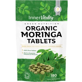 Organic Moringa Tablets with Pure Organic Moringa Powder, Easier to Swallow Than Moringa Capsules & Rich in Essential Vitamins & Minerals by Inner Vitality