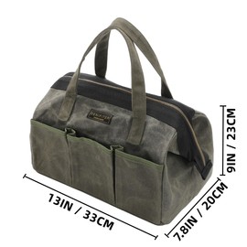 13 Inch Tool Bag, Waterproof High Performance Wide Neck Tool Bag, Tool Bag with Handle for Tools, Wrenches, Screwdrivers (13 x 7.8 x 9 inches), Army Green