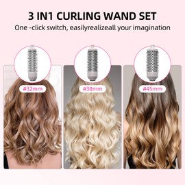 K&K 3 en 1 iónico calentado redondo cepillo rizador, herramienta térmica de cerámica para peinar el cabello con control de temperatura para volumen y suavizado