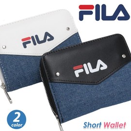 Fila FIS-0633 Wallet with Round Zipper, Denim Letter, Men's, Women's, Black, Black