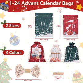 Naler 24PCS Christmas Drawstring Gift Bags, 24 PCS Christmas Advent Calendar Bags for Gift Wrapping, Gift Pouches for Xmas Presents Party Favor (Large, Small)