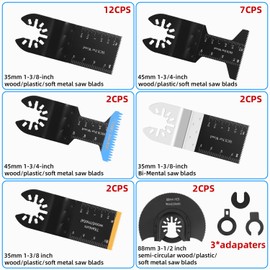 30-Piece Multitool Saw Blades Set, Oscillating Accessory Set, Wood, Plastic, Metal, Multifunctional Tool Accessories for Fein Multimaster, Makita, Milwaukee, Dremel