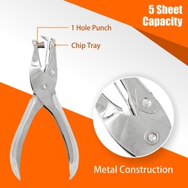Hole Puncher, 6 Pack, 8 Sheet Capacity, Silver Color, Paper Punch for Paper, 1 Hole Punch,