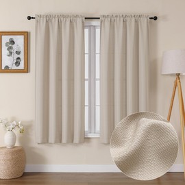 Lecloud Bessie Light Filtering Textured Curtains 63 Inch, Burlap Window Curtain Panels, Elegant Country Style Curtains with Rod Pocket (Each 40 W x 63 L, 2 Panels Set, Linen)