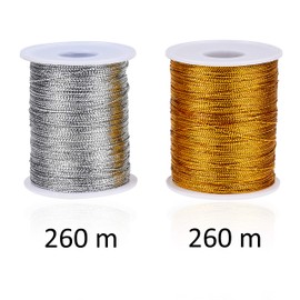 Kare & Kind Metallic Non-Stretch Cord - 2 Spool (1 Gold and 1 Silver) - 520 M Total Length - 1mm Thick Ornaments Thread - Christmas Ornaments, Gift Tags - Ribbons, Arts, Crafts, Jewellery, Sewing