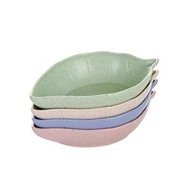 Aeyistry 4 Pcs Leaf Shape Sauce Dish,Small Dipping Bowls Appetizer Plates Wheat Straw Soy Sauce Dishes Multicolor Plastic Saucers Bowl Dinnerware Set for Vinegar/Salad Soy Sauce/Wasabi/Chili Oil