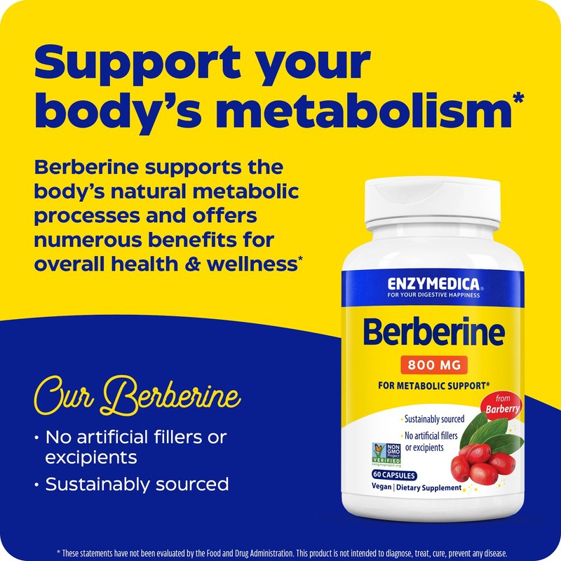Enzymedica Berberine 800 mg – Vegan Capsules for Metabolic Support