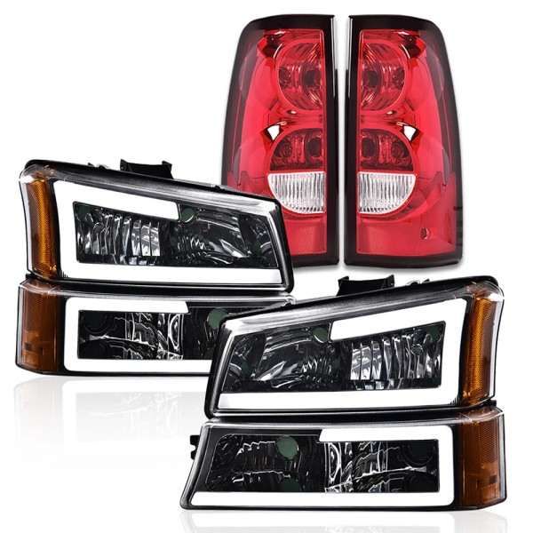 goneparts Fit For 2003-2007 Chevy Silverado LED DRL Headlights Lamp+Tail