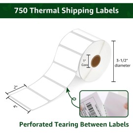 etoner-hub 2 Rolls 1500 Labels 4x2 Direct Thermal for Zebra LP 2824 2844 2442 Eltron ZP450