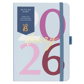 Busy B - A6 Weekly Planner 2026 - Appointment Calendar with To-Do Lists & Note Pages - Compact Diary with Blue Graphic Pattern - Week to View, 3 Pockets & Year Planner