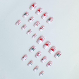 Christmas Press on Nails Short Length Glossy Acrylic Square Shaped Winter False Nails with Snowflake Designs Artificial Square Xmas Holiday Fake Nails Glue ons Fingernails for Women Girls(X0434)