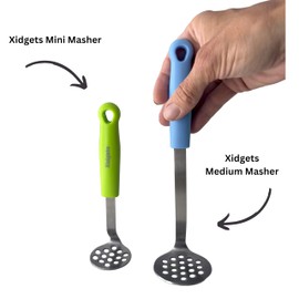 Mini & Medium Masher Box Set. Avocado & Small Potato Mashers. Heavy Duty, Stainless Steel, Dishwasher Safe. Ideal Kitchen Utensils. Compact & Durable. Kitchen Essentials. (Sky Blue/Zippy Green)