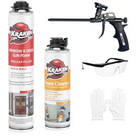 Kraken Bond Professional Expanding Foam Spray - (1x32oz) Low Expansion Polyurethane Foam Sealant Gap Filler for Holes, Gun Use, Gun&Cleaner Included - 1 Pack