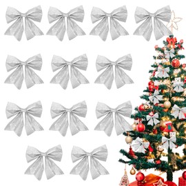 NMKL 12pcs Pink Bows for Christmas Tree Decor,5.5in Christmas Tree Bows,Pink Christmas Tree Decorations Christmas Bows Decorative Xmas Tree Decor Wreath Ornament