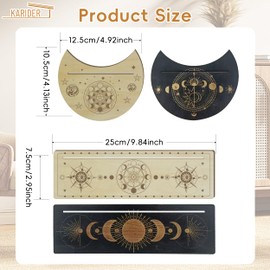4 Pieces 2 Colors Wooden Tarot Card Stand Holder, Moon Sun Stars Pattern Tarot Card Display Stand, Tarot Card Black Altar Stand Rectangle Moon Shape for Witch Divination Supplies
