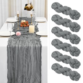 6 Pack Grey Cheesecloth Table Runner Gauze Table Runner 10FT Long Semi-Sheer Table Runner Boho or Rustic Wedding Table Decor for Wedding Decor Arch Draping Bridal Shower Holiday Party