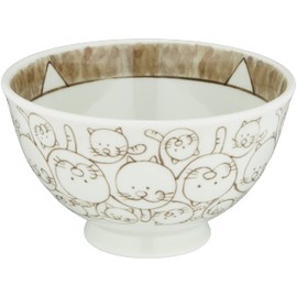 Hasamiyaki 44665 Lightweight Rice Bowl (Medium), Cat Arabesque Pattern, Brown
