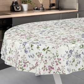 ANRO Oilcloth Tablecloth Oilcloth Tablecloth Washable Garden Tablecloth Flowers Oval 180 x 140 cm Cut Edge