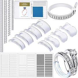 Invisible Ring Size Adjusters Guard Ring Sizer Loose Ring Size Adjusters with Ring Sizer Measuring Tool Polishing Cloth for Man and Woman Rings, 69 Pieces (Transparent)