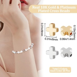 Beebeecraft 1 Box 40Pcs Small Cross Spacer Beads Real 18K Gold&Platinum Plated Crucifix Cross Loose Beads 8x8x3mm for DIY Necklace Bracelet Jewelry Making