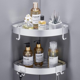 Geruike Shower Basket, Triangle Shower Shelf, Corner Shelf, No Drilling Shower Shelf, Shower Shelf Caddy, Bathroom Shelf, Kitchen Organiser, Aluminium, Pack of 2