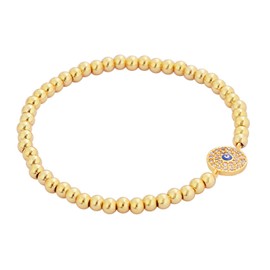 Edforce Stainless Steel Women Evil Eye Ball chain Elastic bracelet with CZ Cubic Zirconia (Gold)