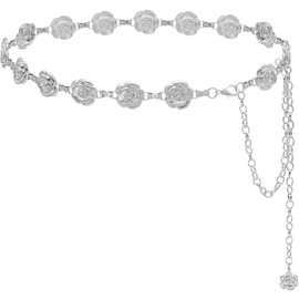 Liutufy Small Flower Metal Belt Chain - Adjustable Waist Chain for Women's Dresses (LTF-YL05-Silver Flower B-M)