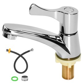 Huucozn Cold Water Tap Kitchen Cold Water Fittings Guests Toilet Tap Only Cold Water with 60 cm Connection Hose Filter Mouths Single Cold Water Tap Cold Water Tap for Kitchen Bathroom Guest Toilet