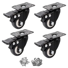 4 Pieces 360 Degree Swivel Castor Wheels, Heavy Duty Wheels with Brake, No Noise Barrier Polyurethane (PU) Wheels for Table, Trailer, Saw Table, Workbench Shopping Cart (1.5 Inch)