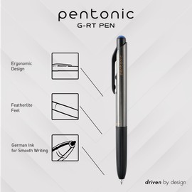 Pentonic GR-T Retractable Gel Pens, 18 Count, Assorted Color Ink (10 Black, 6 Blue, 2 Red), 0.7 mm Fine Point, Smooth Writing For Journaling (1002359)