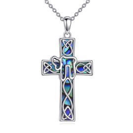 YFN Chai Necklace Sterling Silver Celtic Cross Pendant Abalone Shell Jewish Jewellery Gifts for Women Men