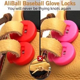 AliBall Glove Locks Baseball, Glove Lace Locks 8 Pack, Never Need Thying Knots Again, Fits All Baseball and Softball Gloves (Red-Pink)