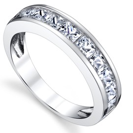 Princess Cut Men's Sterling Silver Wedding Band Engagement Ring with Cubic Zirconia 4.5MM Size 10
