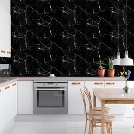 Peel and Stick Backsplash Marble Tiles for Kitchen Bathroom, 10 Pieces 23.6" x 11.8" PVC Waterproof Wall Backsplash Tiles, Bathroom Wall Marble Tile Stickers (Black Marble)