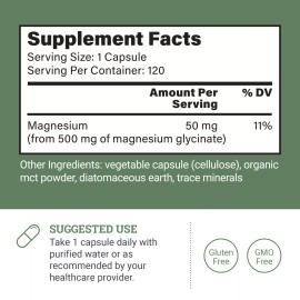Earth Harmony Pure Chelated Magnesium Glycinate 500 mg - 120 Capsules