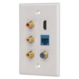 IBL- 6 Port Wall Plate with 3 RCA+F coaxial Cable TV+Cat6 ethernet+HDMI Female to Female in White