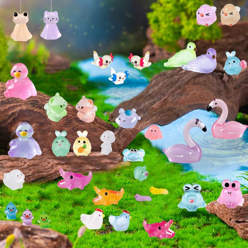 U-Zimikee 130 Pcs Glow-in-The-Dark Mini Resin Animals 25 Styles Tiny