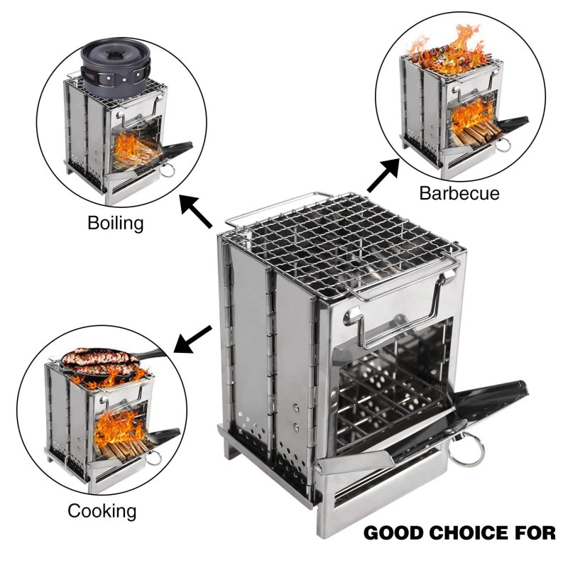 Redcamp Wood Burning Folding Camp Stove Stainless Steel Grid, Portable