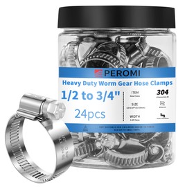 24PCS Adjustable Hose Clamps, 304 Stainless Steel Worm Gear Clamp, 1/2"-3/4"(13-19mm), Rolled Edge No Perforations, Reusable Pipe Clamp for Homes, Automotive, General Piping, Industrial