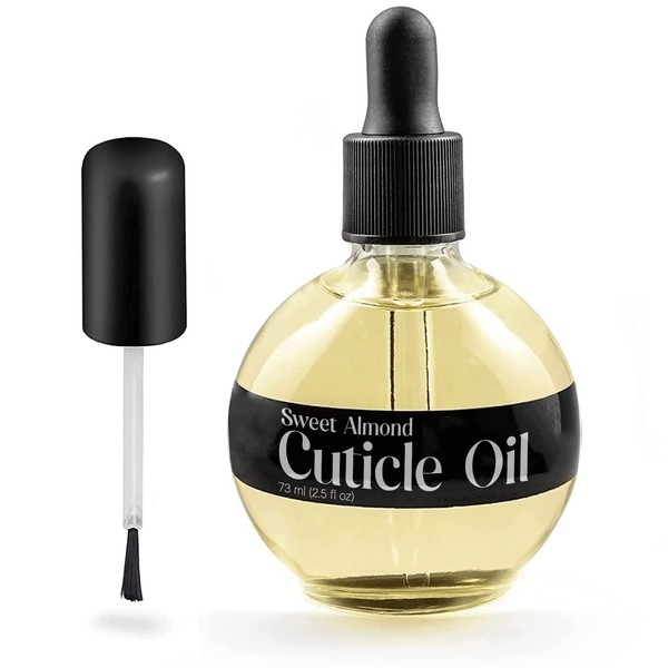 C CARE Sweet Almond Cuticle Oil - Extra Large 2.5 oz bottle - Moisturizes and Strengthens Nails and Cuticles - Dropper & Brush included