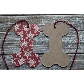 10 Dog Bone Shaped Tags Red with SNOWFLAKE..paper+chipboard tags pre-strung