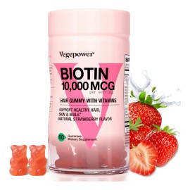 Vegepower Gomitas Biotina 10000mcg Crecimiento Cabello 60