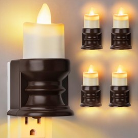Meonum 4 Pcs Flameless Candle Night Light Plug into Wall, LED Motion Sensor Dusk to Dawn Nightlight Farmhouse Vintage Rustic Flicker Night Light for Adults Decorative Bedroom Bathroom Kitchen Hallway