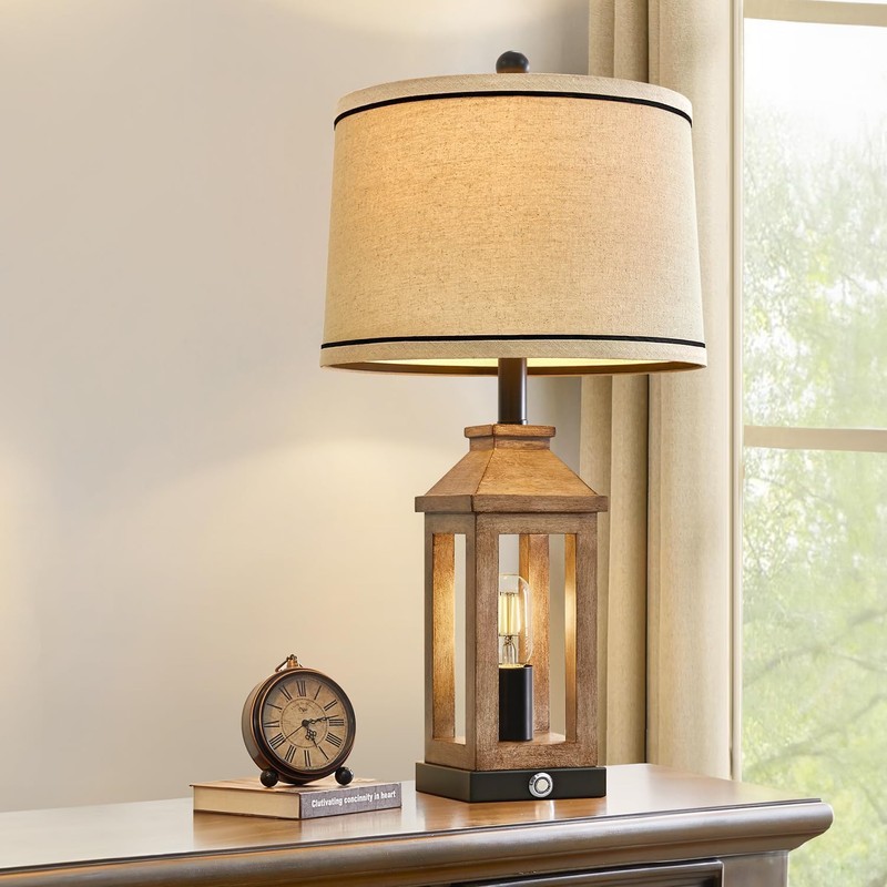 G-SAFAVA 23.75" Farmhouse Table Lamps USB A+C Charging Ports 3-Way