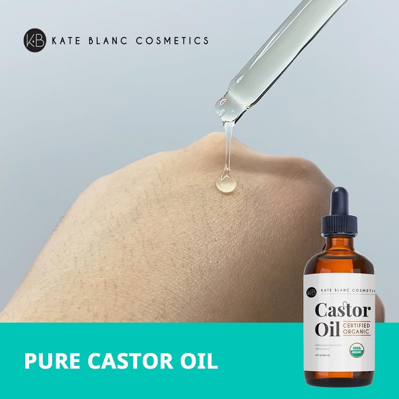 Kate Blanc Cosmetics Castor Oil Organic (4oz), 100% Pure, Cold
