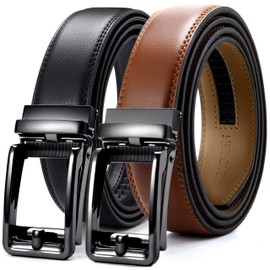 CHAOREN Mens Belts Leather 2 Pack Black Brown, Automatic Ratchet Belts for Men 35mm with Gift Box, Designer for Every Occasion and Every Outfit